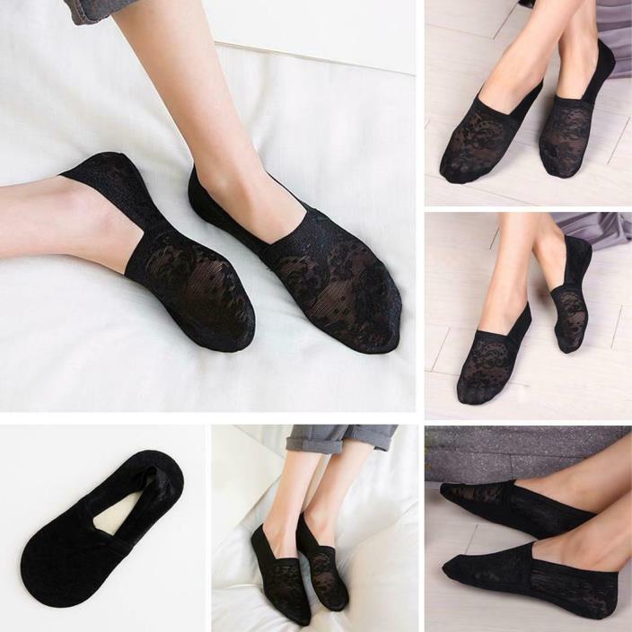 Women Casual Floral Pattern Lace Invisible Non-slip Boat Socks 9G67