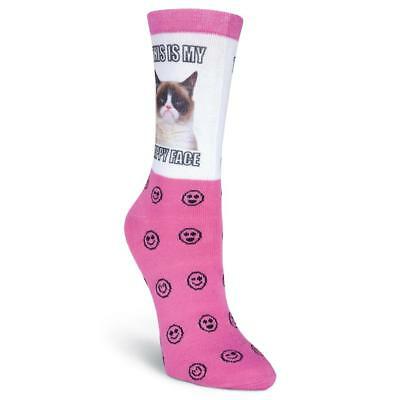 Happy Face K Bell Trouser Crew Sock Pink New Women Size 9-11 Grumpy Cat Fashion
