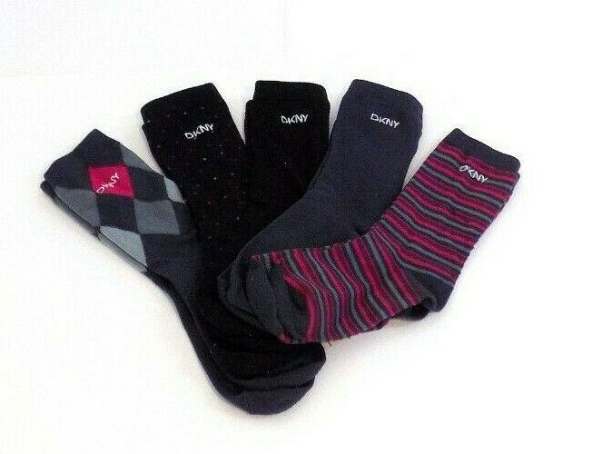 DKNY 5 Pack Casual Dress Socks, Trouser Socks, Multicolor, Fits Womens Sizes 5-9