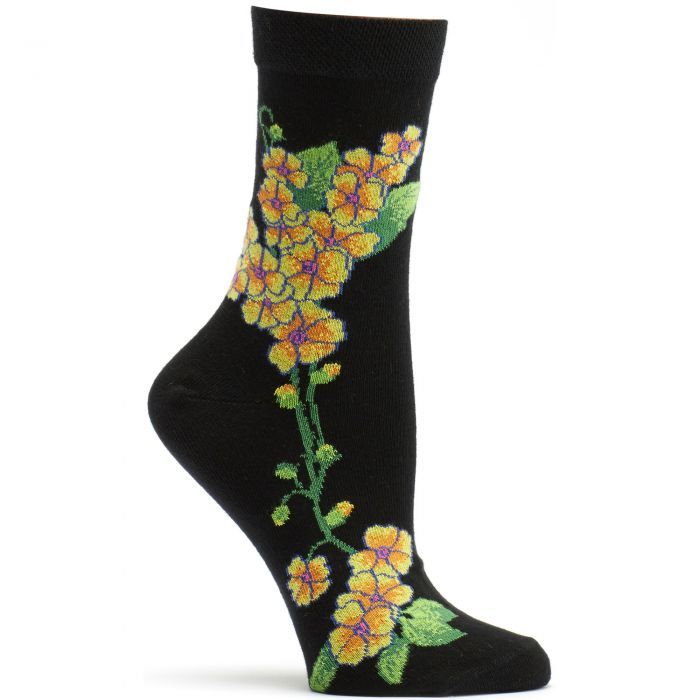 Primrose Yellow Flowers Ozone Trouser Crew Socks Black New Women's 9-11 Fashion