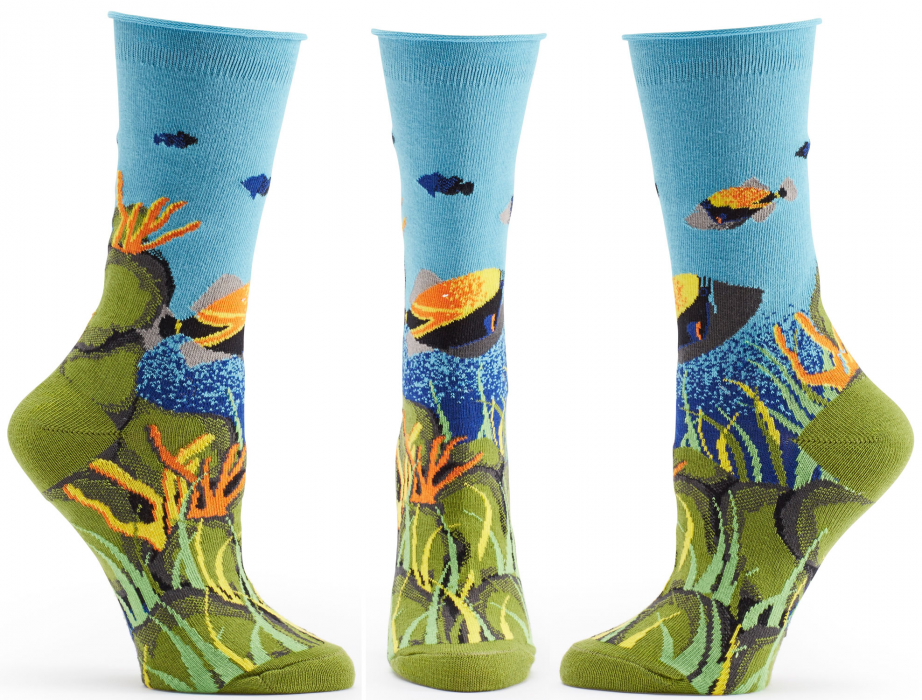 Under the Sea Ozone Trouser Crew Socks Blue New Women's Size 9-11 Fish Fashion