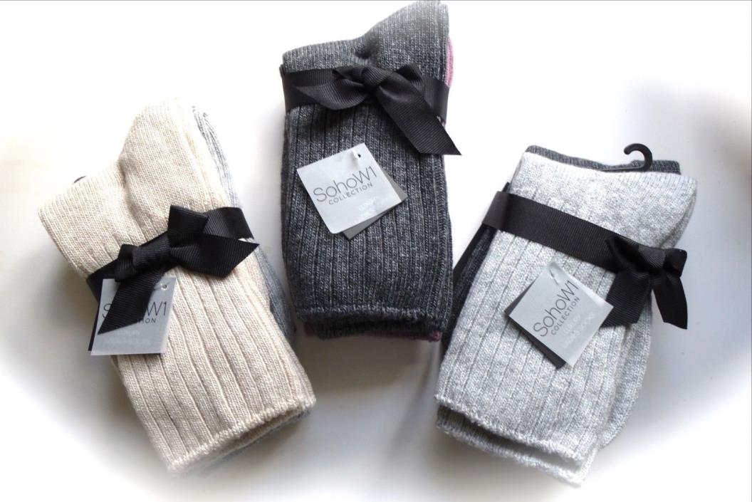 2 PAIRS of Womens LUXURY Wool & Cashmere SOCKS by SohoW1 UK 4-8 , Eu 37-42 Femme