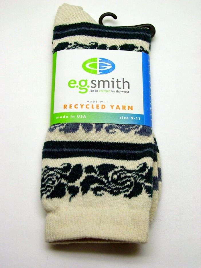 Floral Stripe E.G. Smith Recycled Yarn Crew Socks Teal New Women 9-11 Fashion