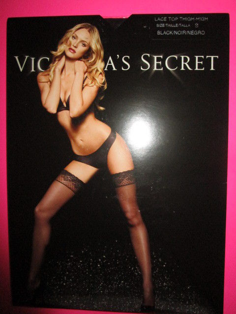 VICTORIA'S SECRET  Lace Top Thigh-High Stockings ~ Sheer Black ~ Size B ~ NWT
