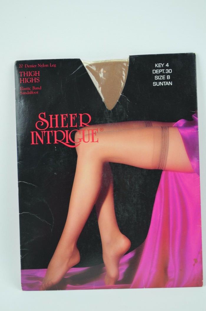 Vtg Sheer Intrigue Thigh Highs Elastic Band Sandalfoot Suntan Size B