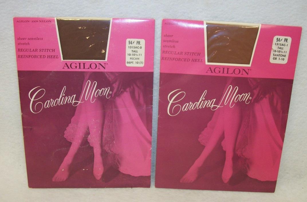 2 Pair Vintage Carolina Moon Sheer Nylons - Pecan - 10 to 11 Tall