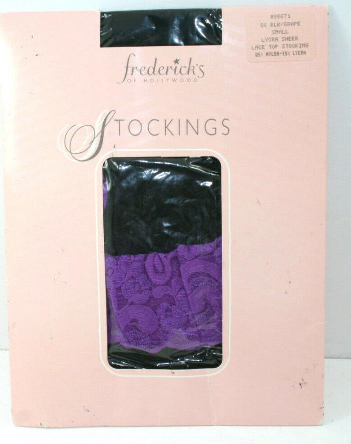 Fredericks Of Hollywood Lace Top Stocking Black With Grape Lace Thigh Highs Sz S