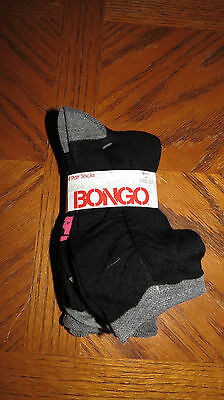 4 pr Sz 9-11 Scrunch Top Sock Black & Gray BONGO Acrylic-Polyester Blend New Pac