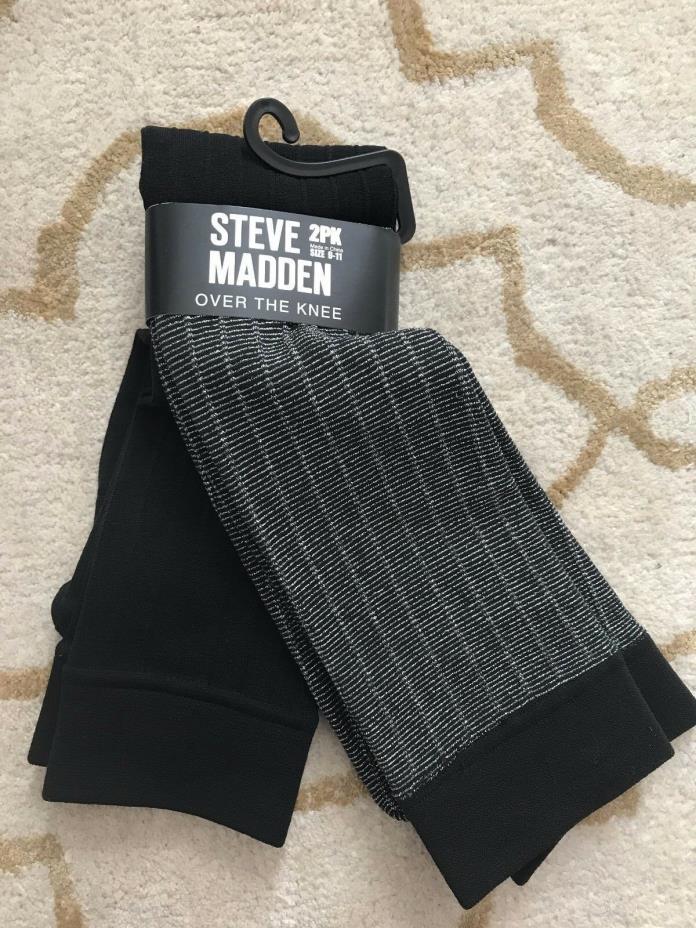 Steve Madden Over-The-Knee Socks Gray 2 Pack size 9-11 black silver pattern