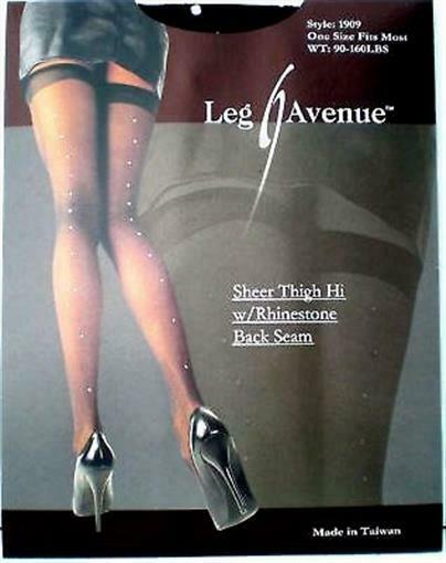 Leg Avenue 1909 Sheer Thigh High W/ Rhinestone Back Seam One Size Black