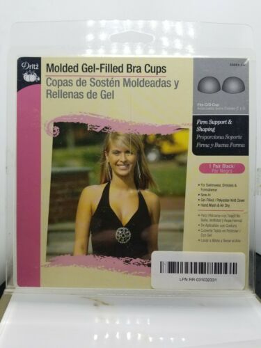 NEW Dritz Molded Gel Filled Bra Cups  Fits C /D Cup 1 Pair Black.