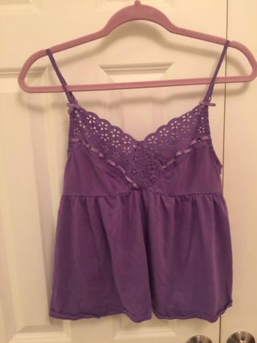 VS Victoria Secret Purple Eyelet Camisole Teddie Nightgown Sleepwear lingerie