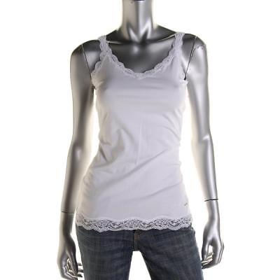 DKNY 0450 Womens White Lace Trim Fitted V-Neck Camisole Top M BHFO