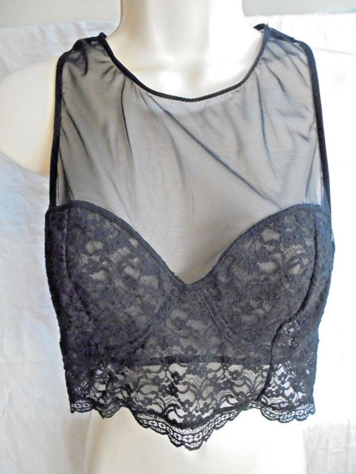 Free People Intimately Black Lace Mesh Racerback Cropped Camisole Size Small