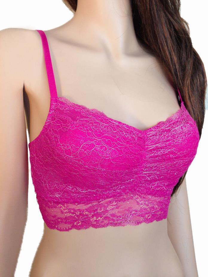 Valentines Day Crop Top Shimmer Bralette Mini Camisole Hot Pink w Silver TTS