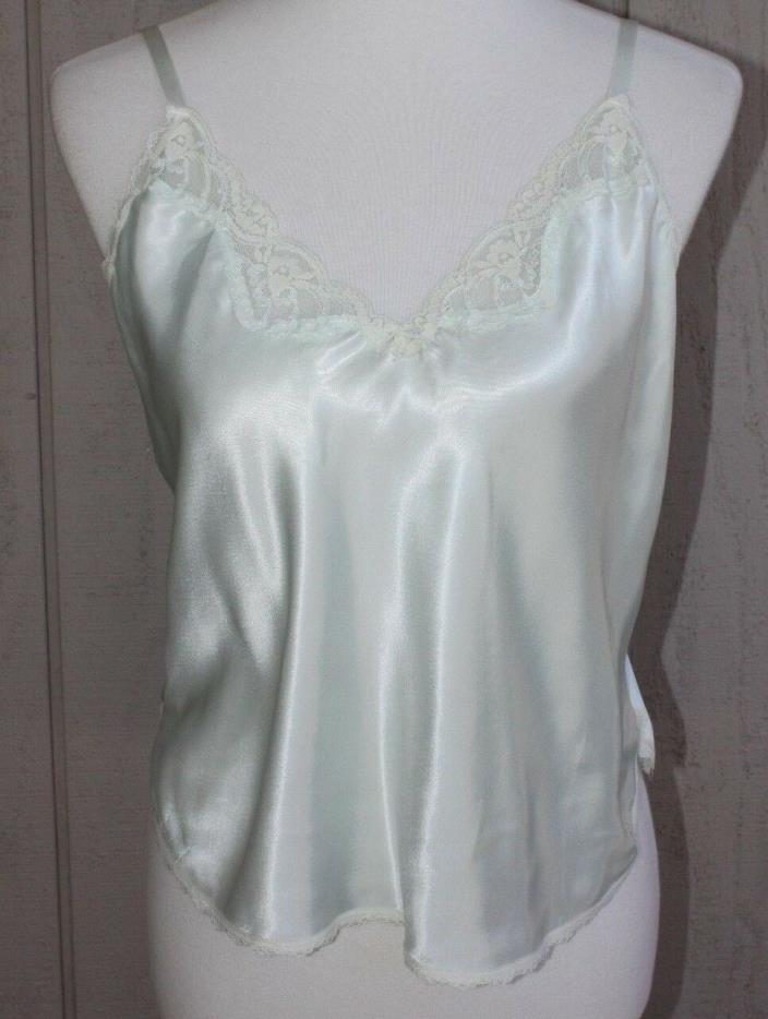 Vintage M Mint Green & White Lace Camisole Intimate Cami Tank Top Slip Lingerie