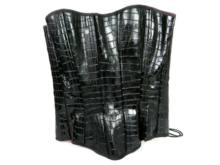 Womens Black Snake Skin Pattern Corset Bustier Lace Up Underbust Ribbed Lined