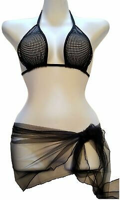Black Sheer Sarong & Black Fishnet Bikini Top