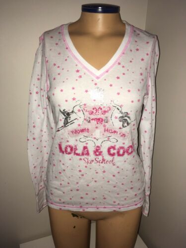 Lola & Coco By La Senza Waffle Pajama Shirt Medium NWT White/Pink