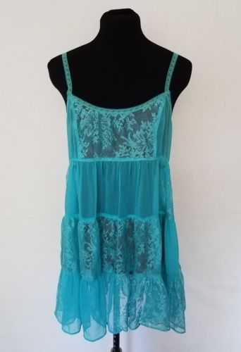 Intimately Free People Womens Small Slip Dress Blue Sheer Lace Nightgown Tier