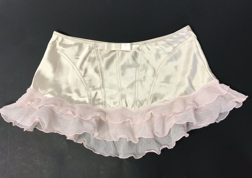 Jezebel Women’s Lingerie Skirt Satin Beige Pink Sheer Ruffle Large