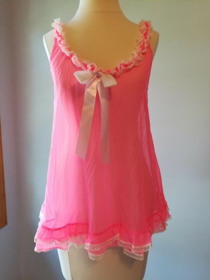 Victoria Secret  Hot Pink Sheer Baby Doll Top   Size S/P