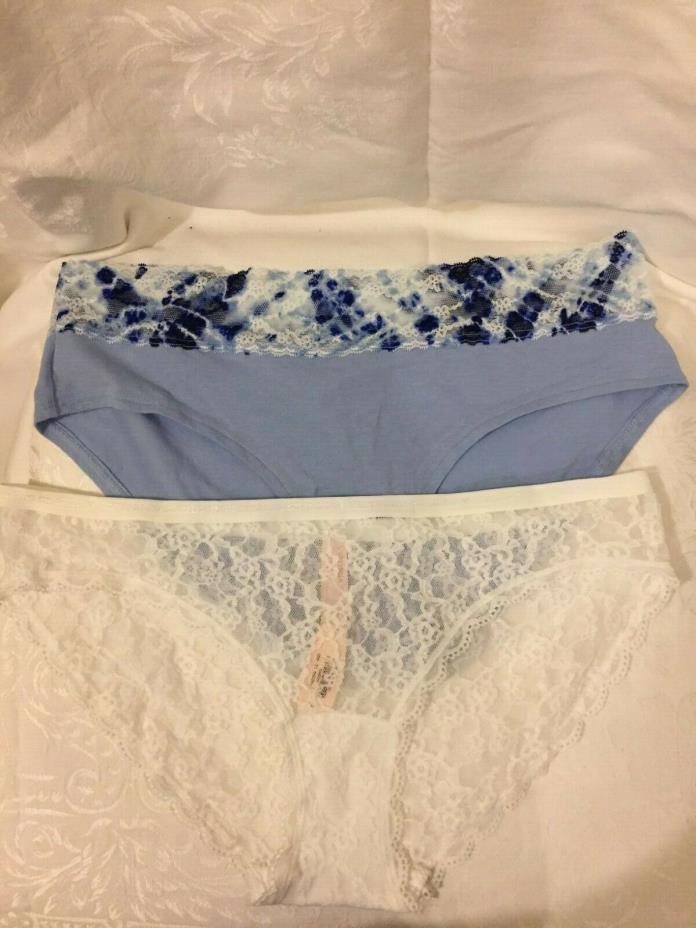Chic 2 PK VICTORIA'S SECRET HIPSTERS Size L WHITE & LIGHT BLUE NEW WITH TAGS