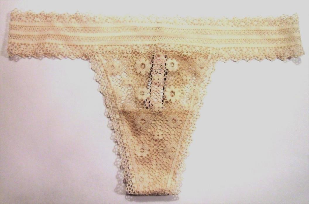 small NWT $10.50 - Victoria's Secret thong panty mesh beige (b109)