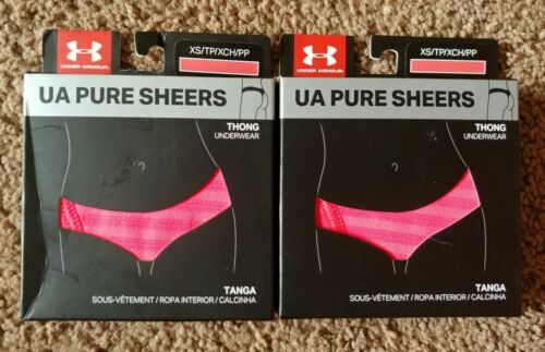 New Lot of 2 Women's Under Armour UA Pure Sheers Thongs Panties XS Coral Pink