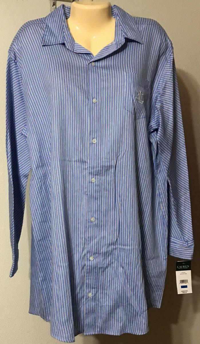 Ralph Lauren Sleep Shirt Ladies Blue Stripe Size XL NWT Long Sleeve Cotton Blend