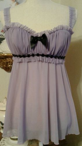 Frederick's of Hollywood Womens Medium Nightgown Lavender Black Beaded Underwire