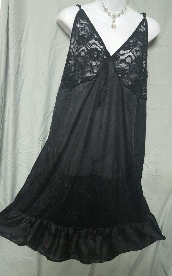 Anthony  RICHARDS  BLACK W/LACE NYLON NIGHTGOWN 42