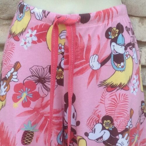 Disney Capri Pajama Pants Sz L Coral Mickey & Minnie Mouse Hawaiian Print