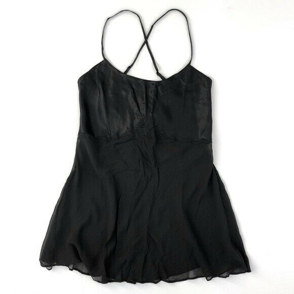 NWT Victoria's Secret Women S Black 100% Silk Cross Back Strap Slip Dress