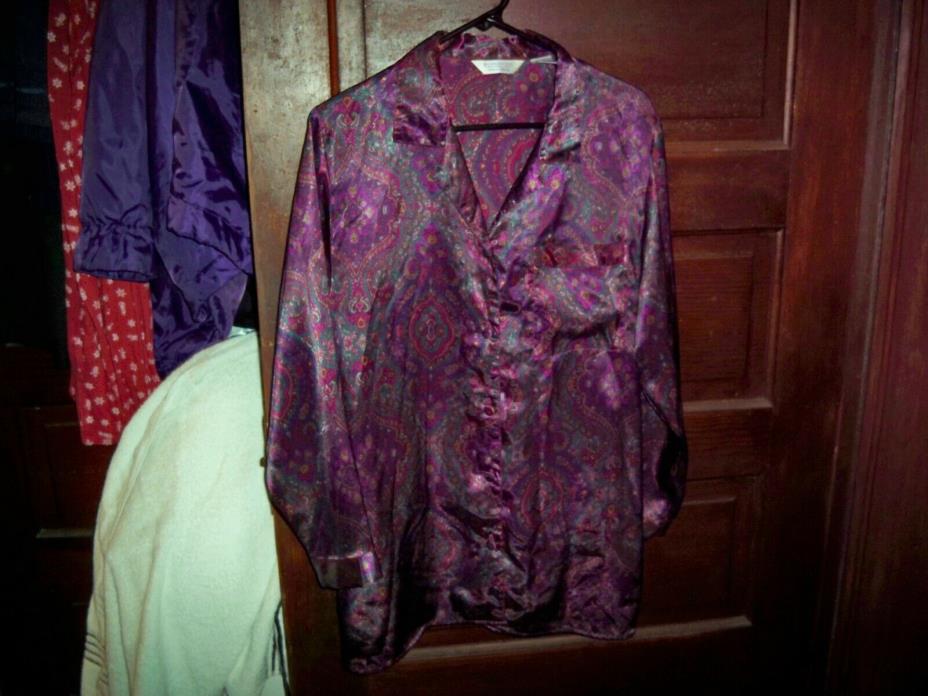 Romantic Moods, ladies royal purple/teal paisley satin sleep shirt,Size Small