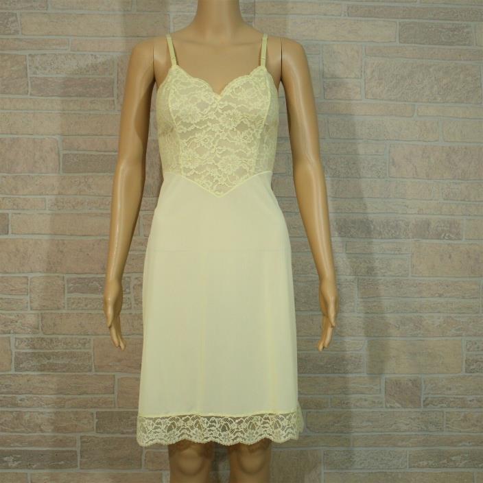 Vintage Vanity Fair Size 34 Lace Full Slip Chemise Yellow Nylon Night Gown