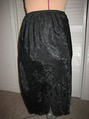 ERIKA TAYLOR Black Polyester Half Slip, Embroidered Cut Out Front Slit - Size S