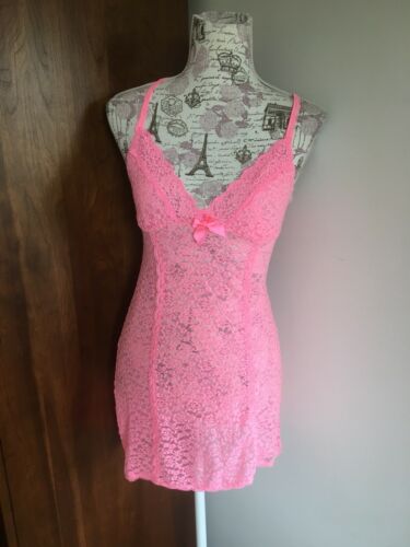 Victoria Secret Mesh Lacie Pink Lace Nightie Slip Stretch Medium