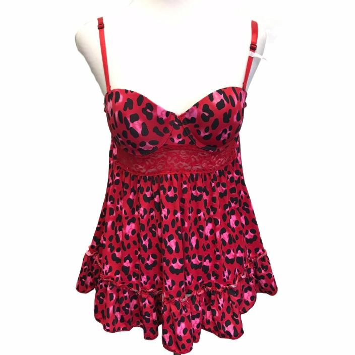 Babydoll Sweetheart Neckline Lingerie Push Up Small Teddy Animal Print Pink Red