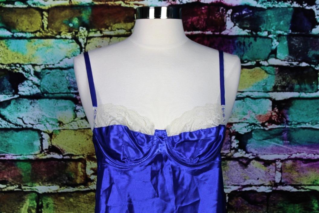 VICTORIA'S SECRET  Blue LIngerie Nightie Chemise Lace Underwired ADJ-straps S