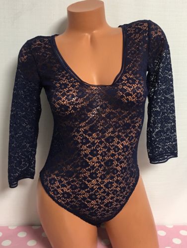NWT Victoria's Secret Blue 3/4 Sleeve Lace Teddy Lingerie Size Small