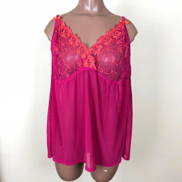 Cacique Intimates Negligee Top Womens Size 22 24 Pink Sheer Floral Lingerie