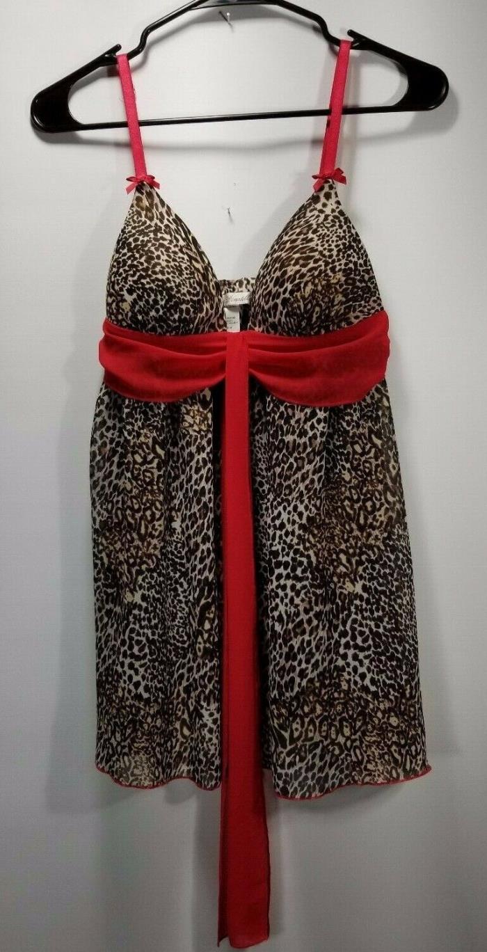 Linea Donatella Baby Doll Animal Print Red Tie-able Bow Size M Nightgown Nightie