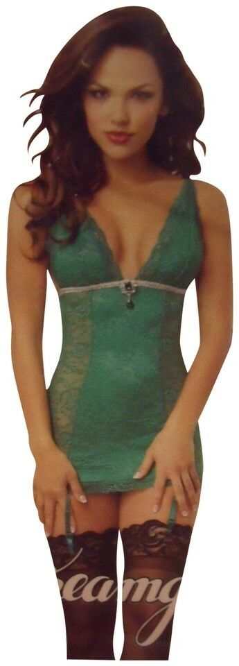 NWT St. Patrick's Day EMERALD GREEN Lace Lingerie Nightie BLING Jewel SIZE LARGE