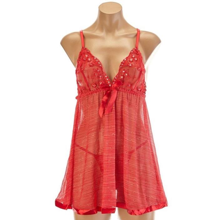 Printed Mesh Babydoll with Embroidered Lace Cups & Thong 2650BD-38 Size Large
