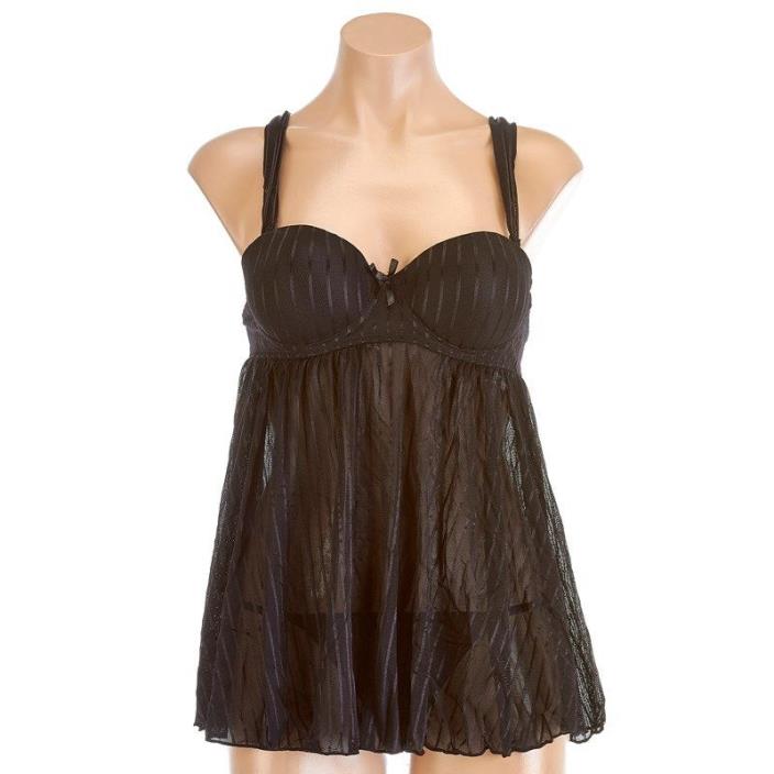 Striped Mesh Babydoll with Thong Black NW0582 Size L