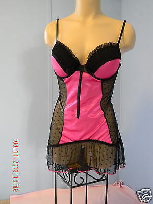 Hot Kiss Chemise Pink with Black mesh type sides Size S
