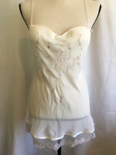 Linea Donatella Ivory Embroidered Teddie W/ Underwire Bra Size M Lace Sheer