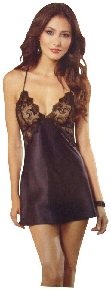 NWT Pure Romance Lingerie Dreamgirl Black Satin Lace Spellbound Nightie SIZE XL