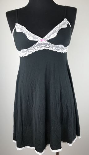 Victoria's Secret Lingerie Night Gown Teddie Size M Black White Lace Soft EUC